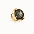 Large ring with oval faceted gray crystal